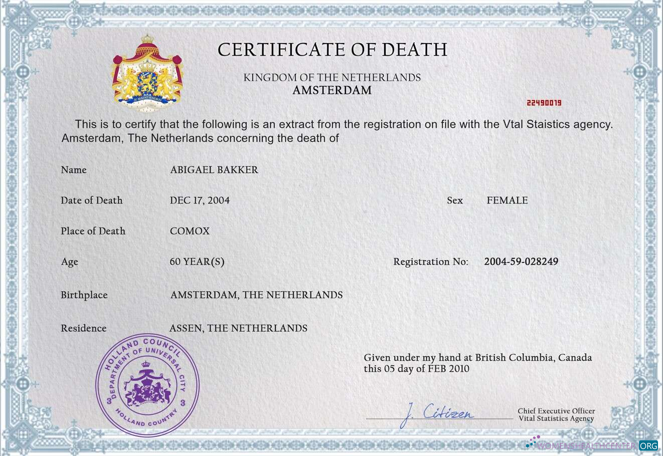 Download Netherlands death certificate PSD template Photoshop template